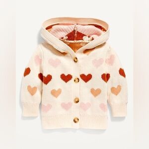 Old Navy Baby Hooded Button-Front Heart Print Knit Cardigan